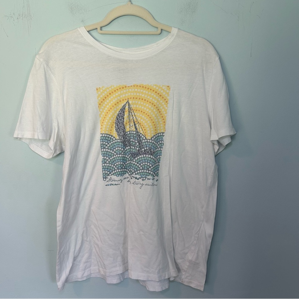 Life is Good Classic Fit White & Boat Polka Dot Print Short Sleeve T-Shirt Large